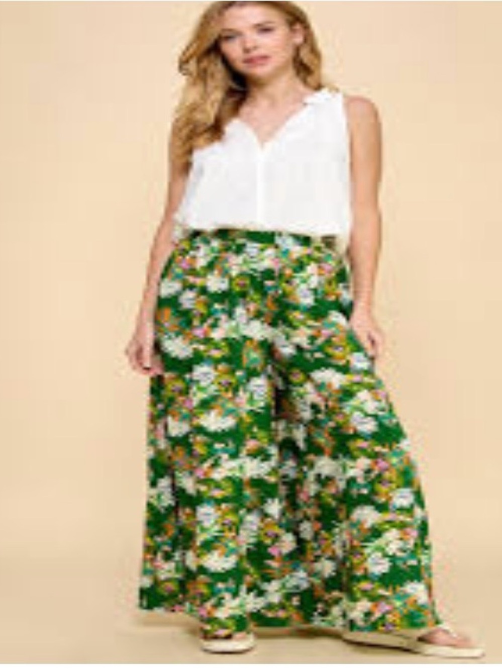 #977 Millibon NWOT Amazing Green Floral Wide-Leg Palazzo Pants